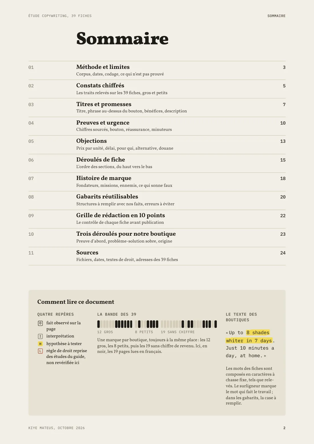 Page 2 : le sommaire de l’étude
