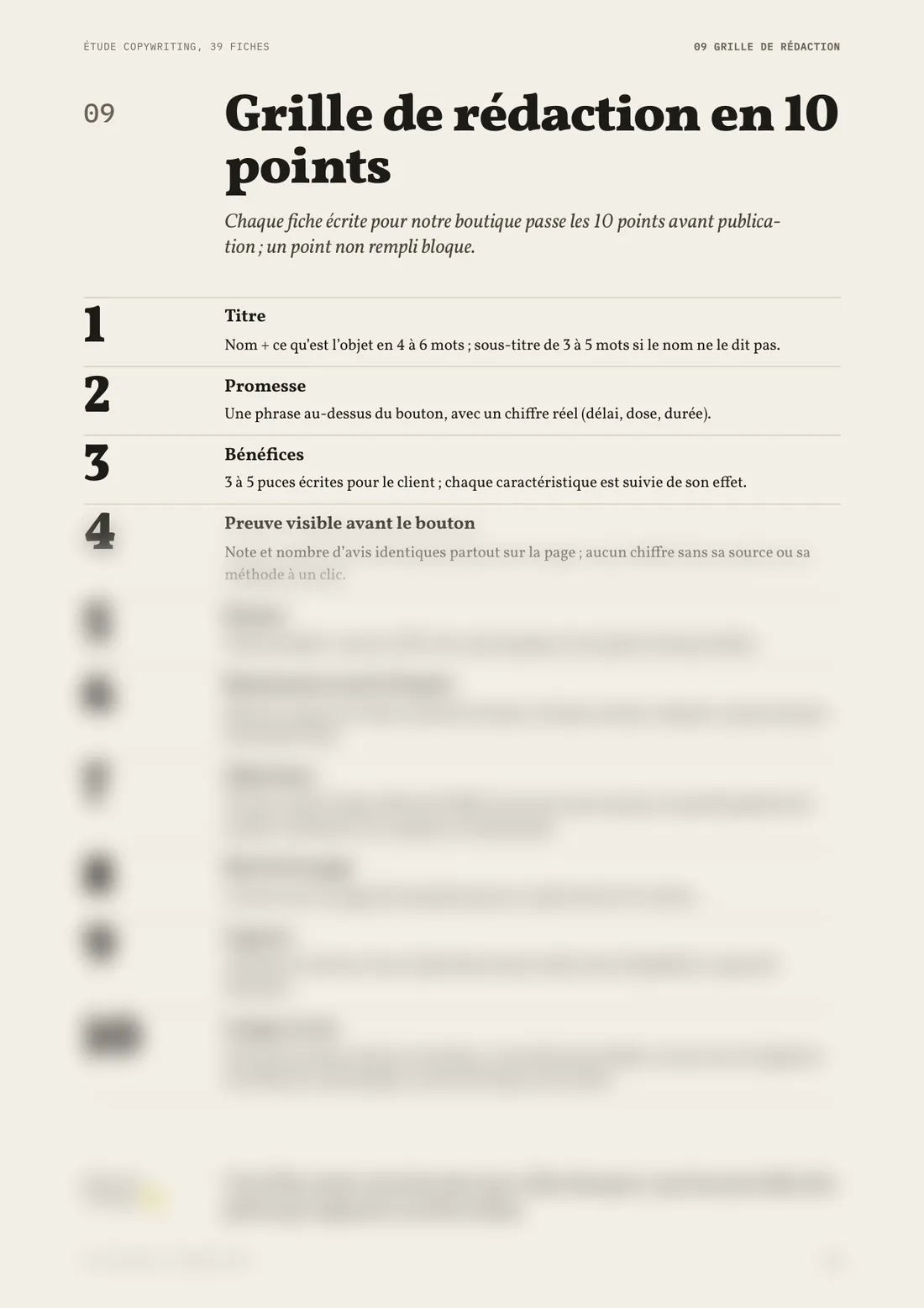 Page 22 : la grille de rédaction en 10 points