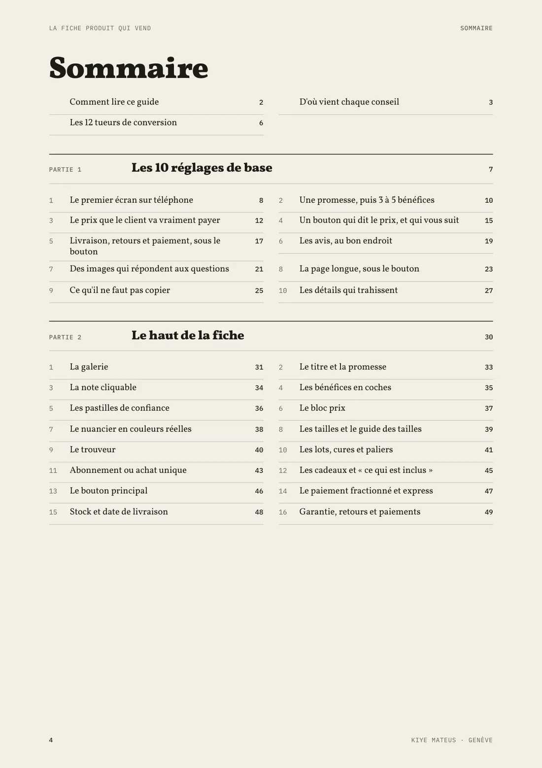 Page 4 : le sommaire des 53 modules