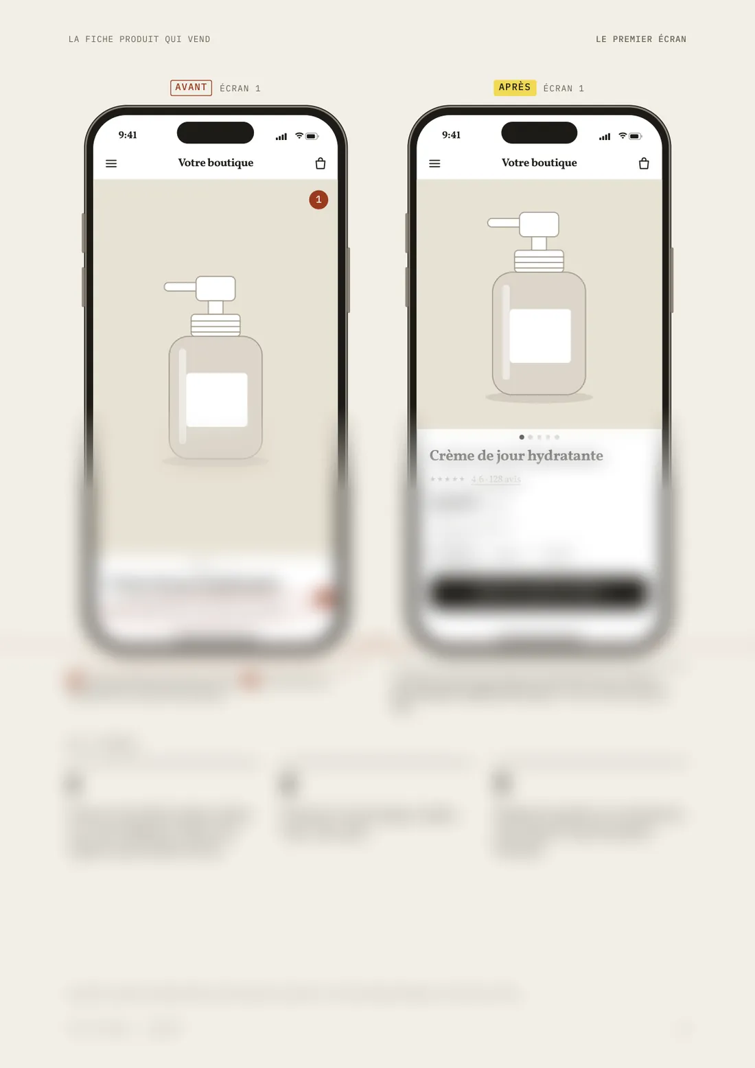 Page 9 : le premier écran, avant et après sur téléphone