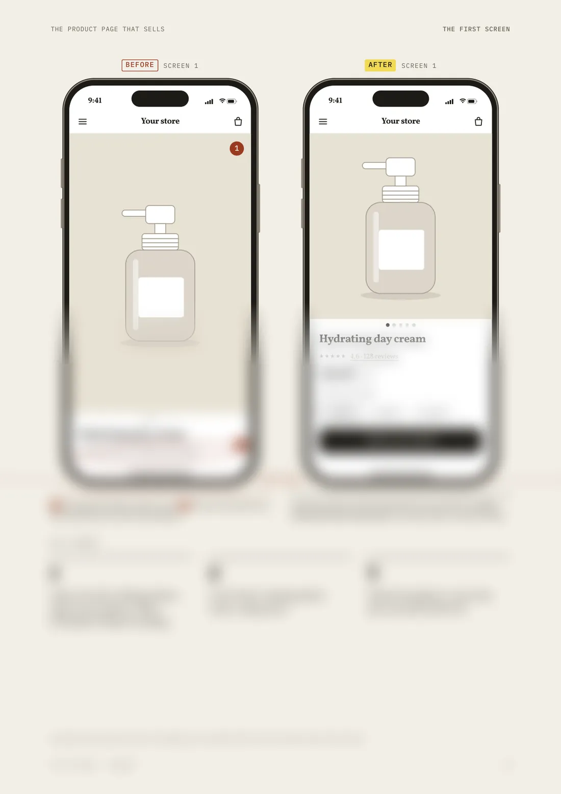Page 9: the first screen, before and after on a phone