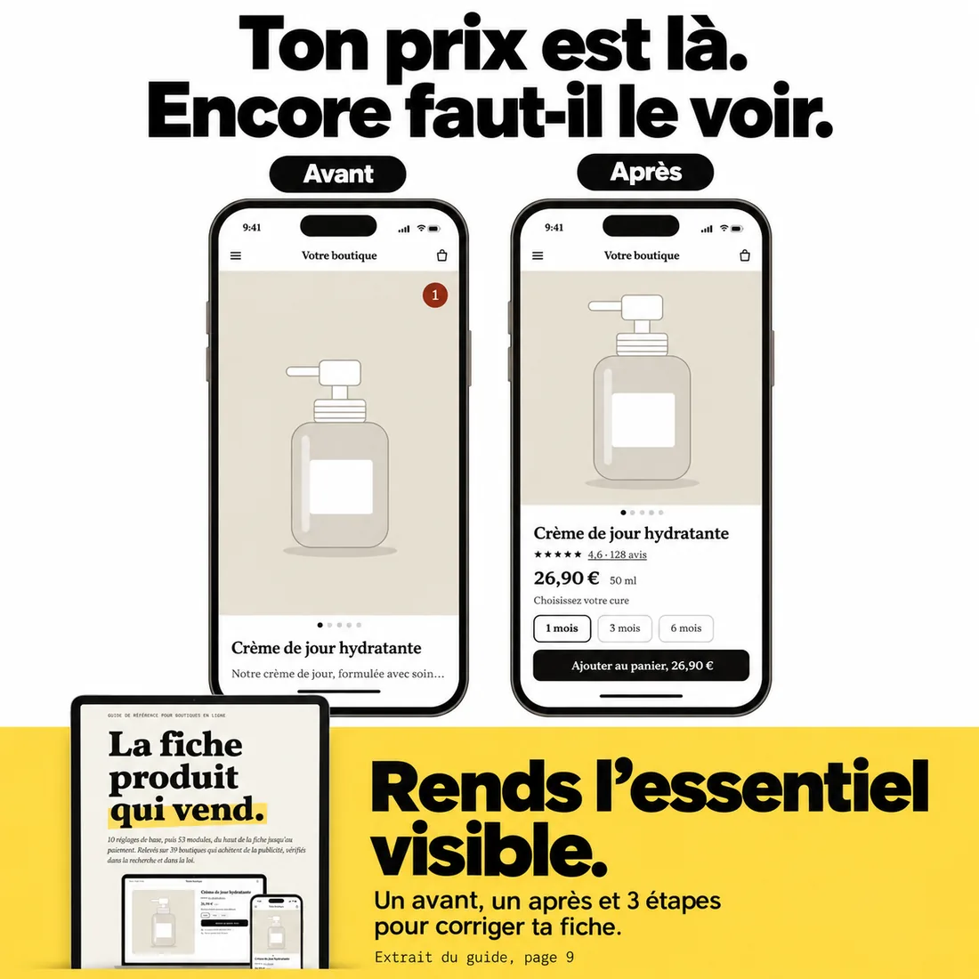 Avant et après d’une fiche sur téléphone, extrait de la page 9 du guide