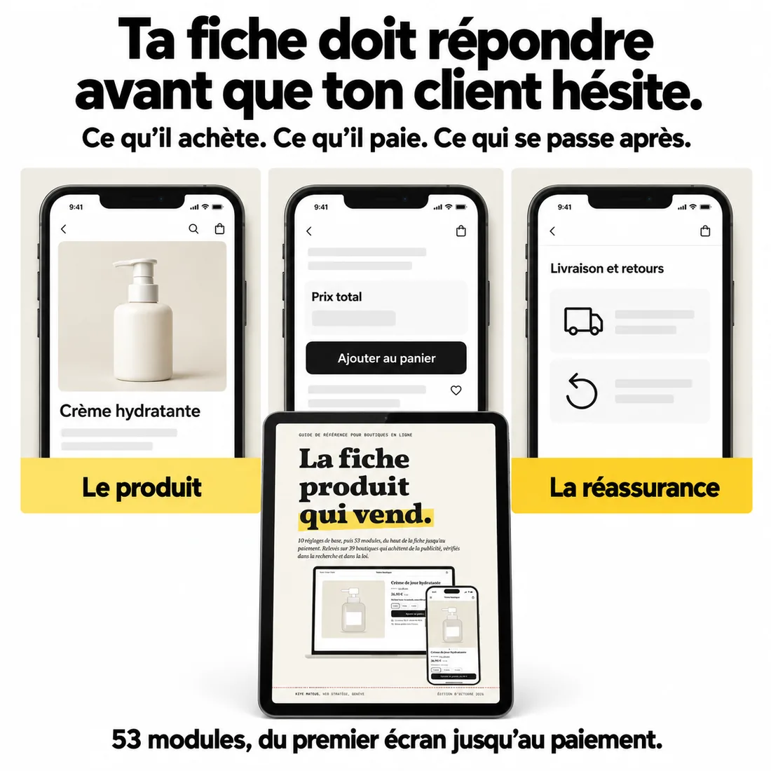 Le produit, le prix, la réassurance : 53 modules du premier écran jusqu’au paiement